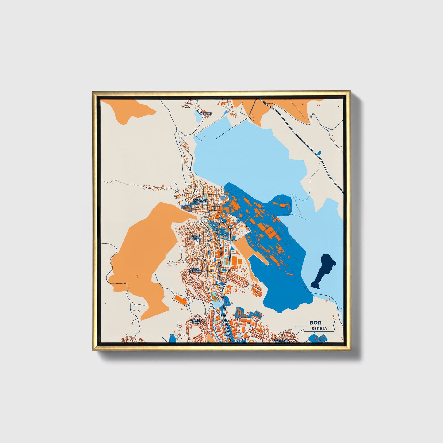 Бор Serbia Colorful City Map Canvas Print • Gold Framed