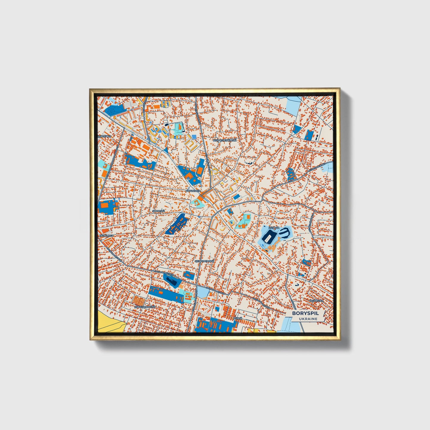 Бориспіл Ukraine Colorful City Map Canvas Print • Gold Framed