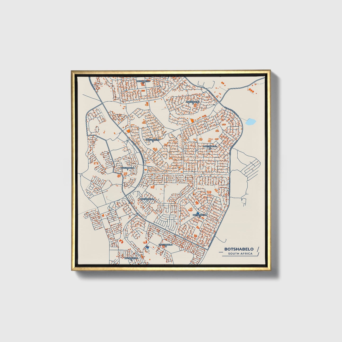 Botshabelo South Africa Colorful City Map Canvas Print • Gold Framed