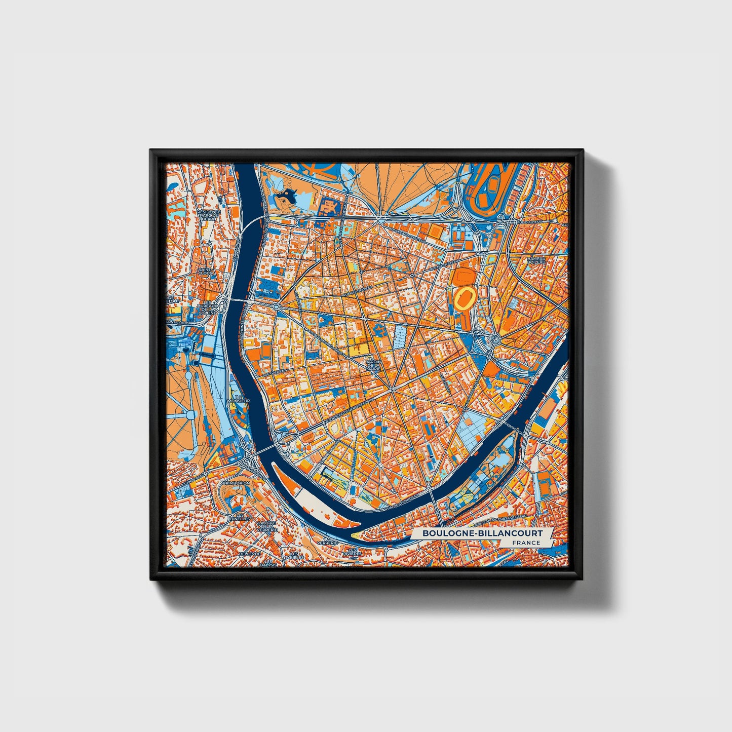 Boulogne-Billancourt France Colorful City Map Canvas Print • Black Framed