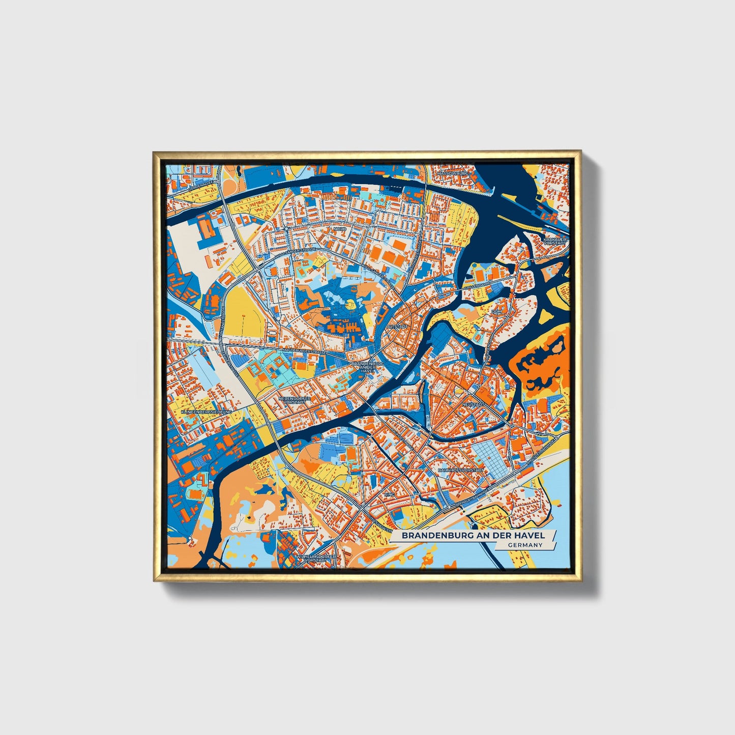 Brandenburg An Der Havel Germany Colorful City Map Canvas Print • Gold Framed
