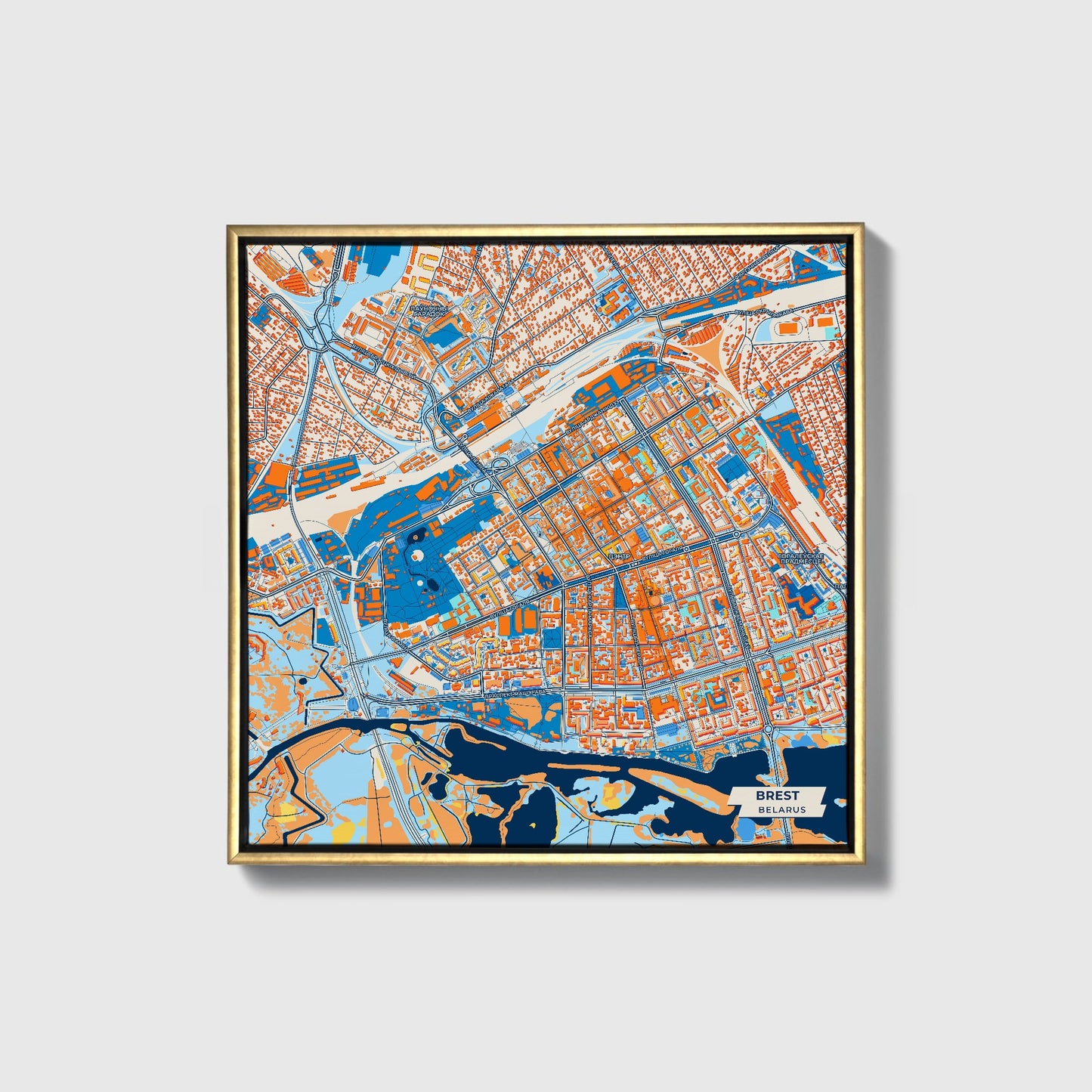 Браст Belarus Colorful City Map Canvas Print • Gold Framed