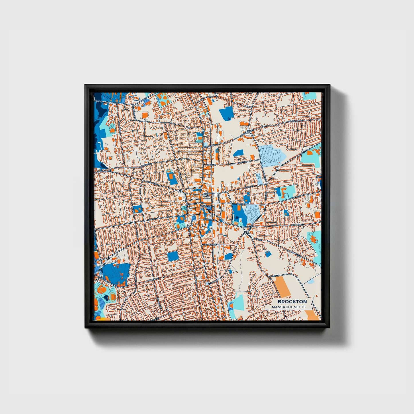 Brockton Massachusetts Colorful City Map Canvas Print • Black Framed