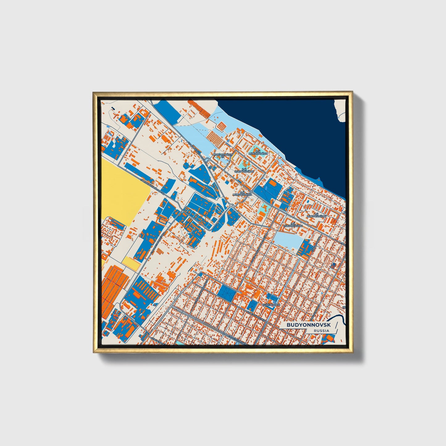 Буденновск Russia Colorful City Map Canvas Print • Gold Framed