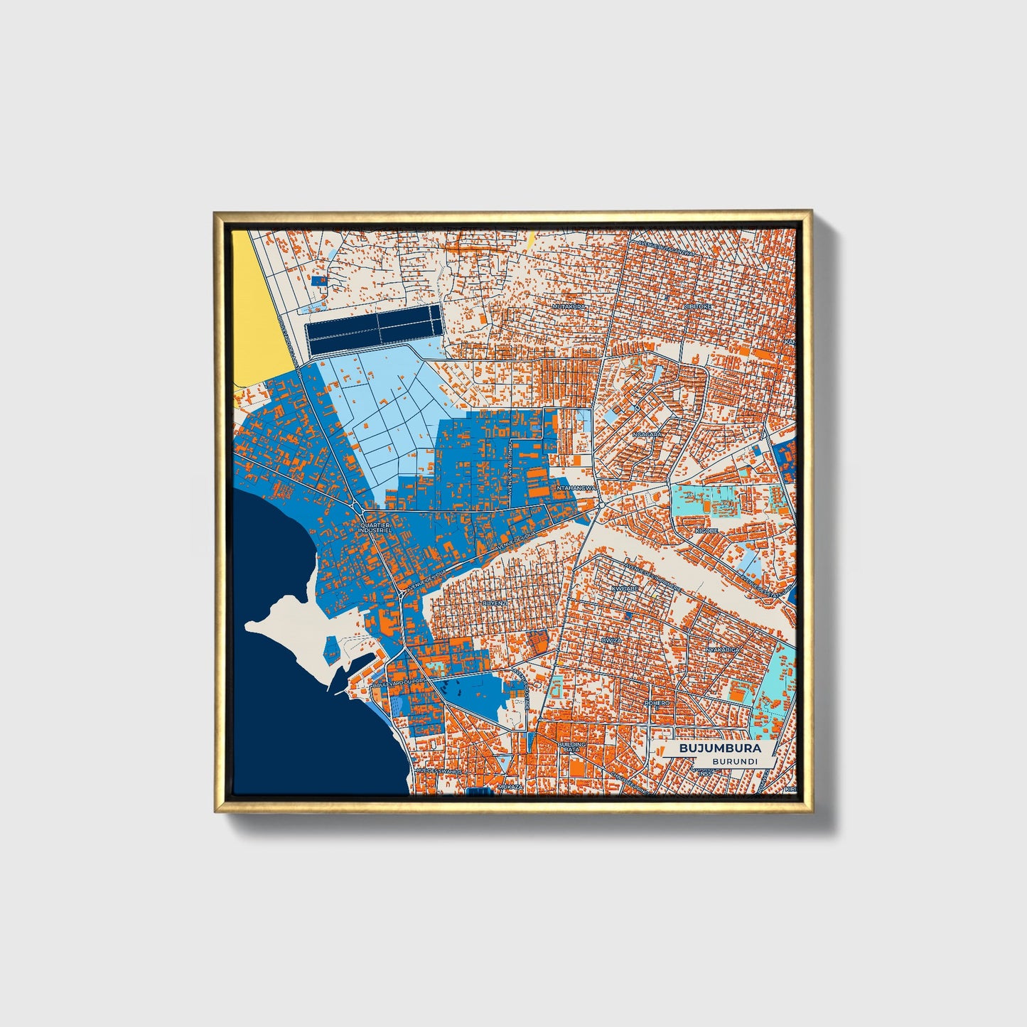 Bujumbura Burundi Colorful City Map Canvas Print • Gold Framed