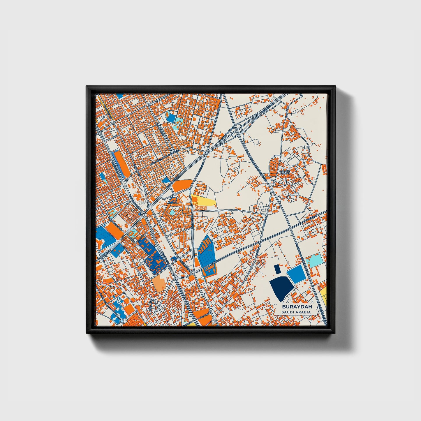 Buraydah Saudi Arabia Colorful City Map Canvas Print • Black Framed