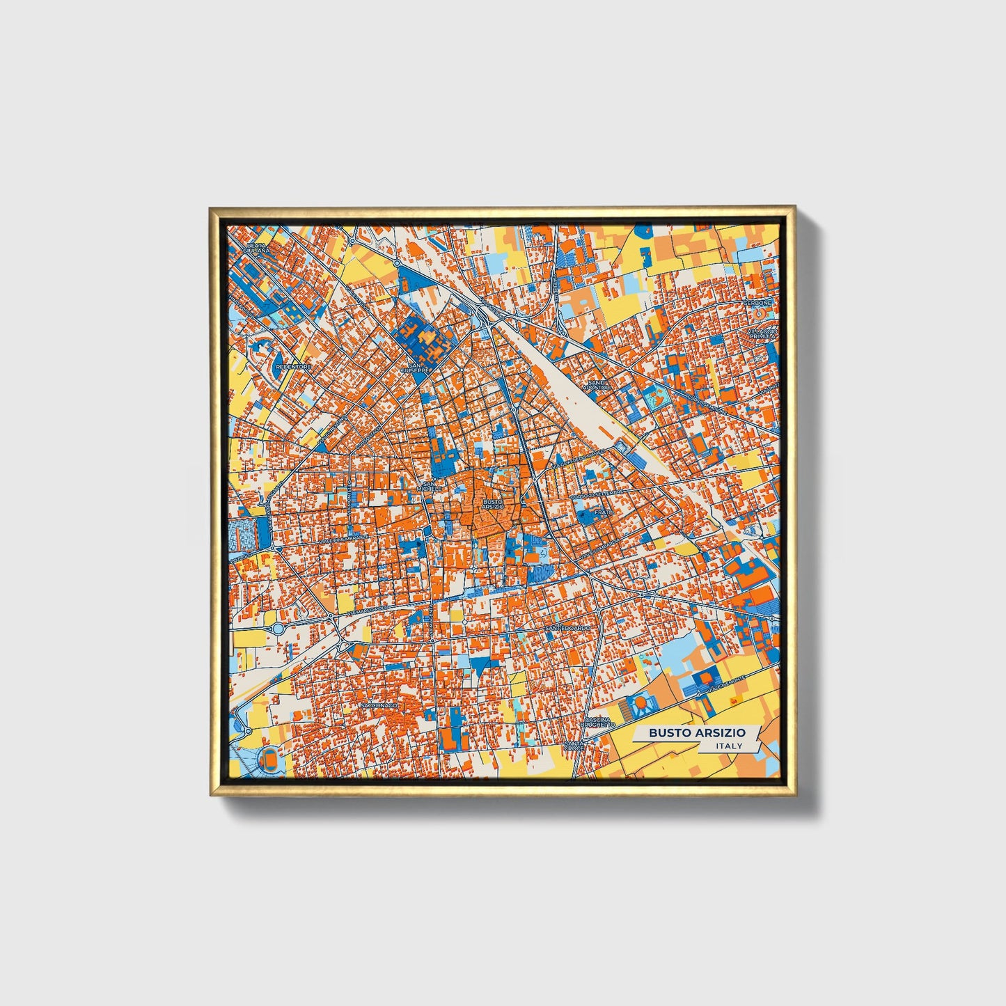 Busto Arsizio Italy Colorful City Map Canvas Print • Gold Framed