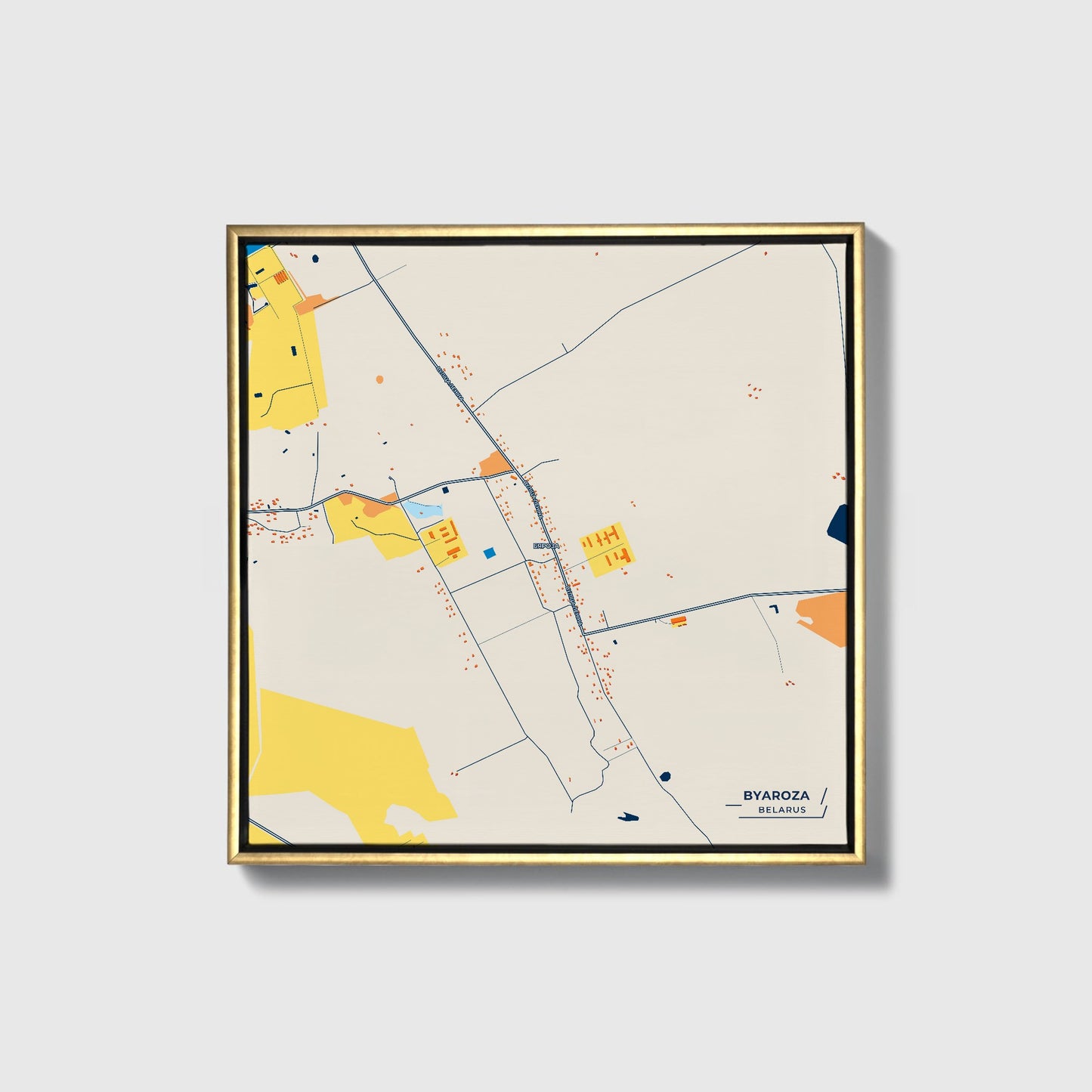 Бяроза Belarus Colorful City Map Canvas Print • Gold Framed