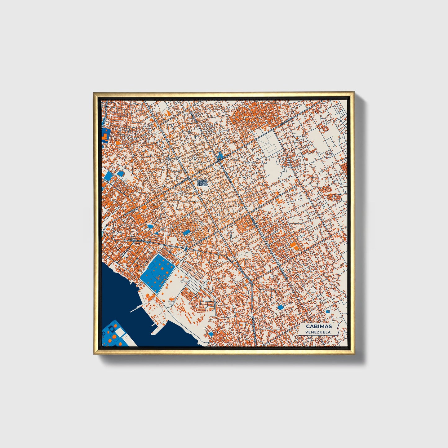 Cabimas Venezuela Colorful City Map Canvas Print • Gold Framed