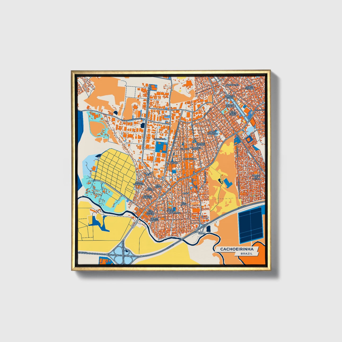 Cachoeirinha Brazil Colorful City Map Canvas Print • Gold Framed