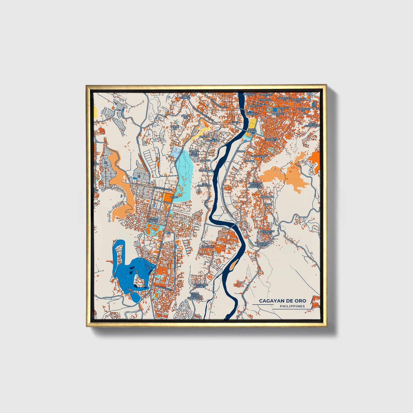 Cagayan De Oro Philippines Colorful City Map Canvas Print • Gold Framed