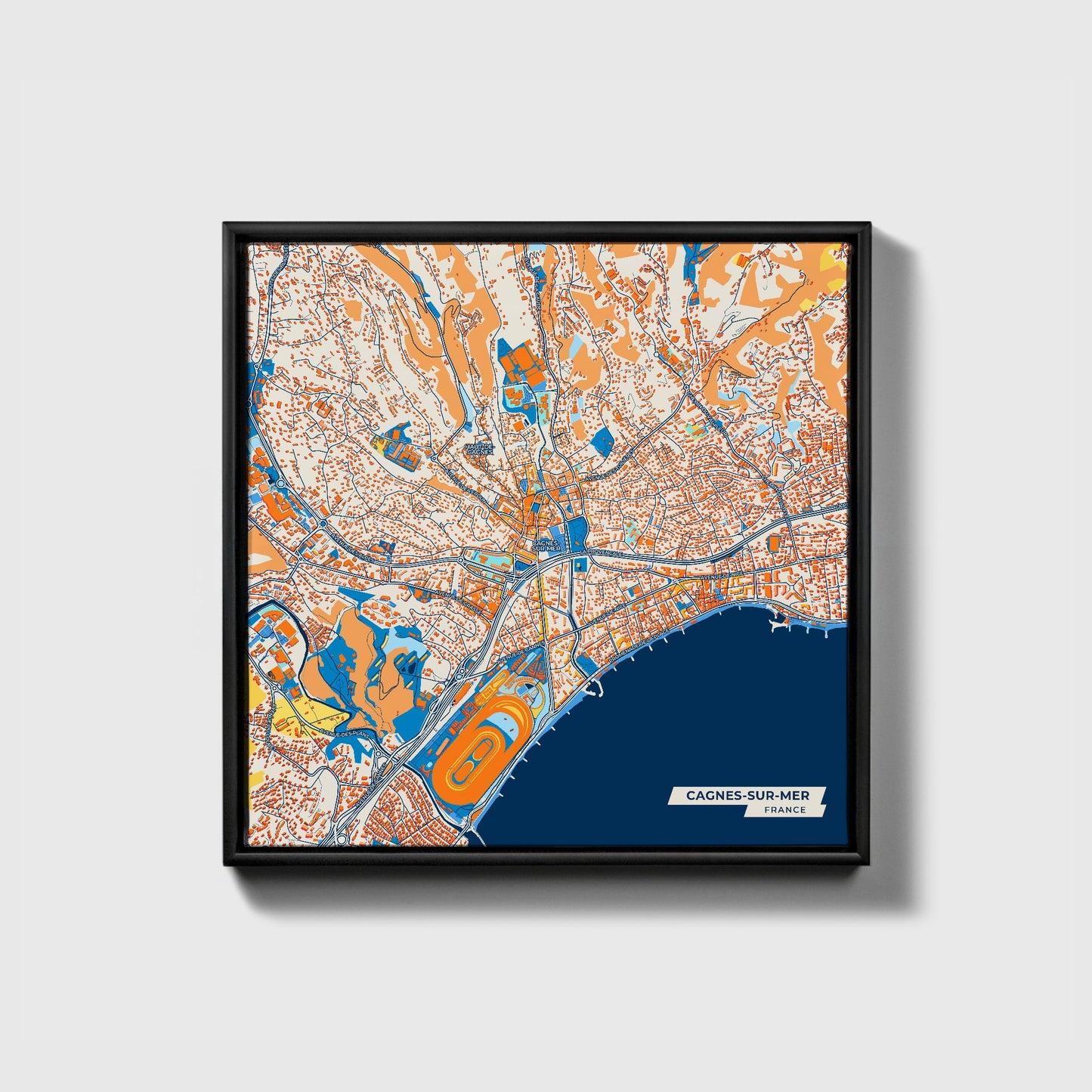 Cagnes-Sur-Mer France Colorful City Map Canvas Print • Black Framed