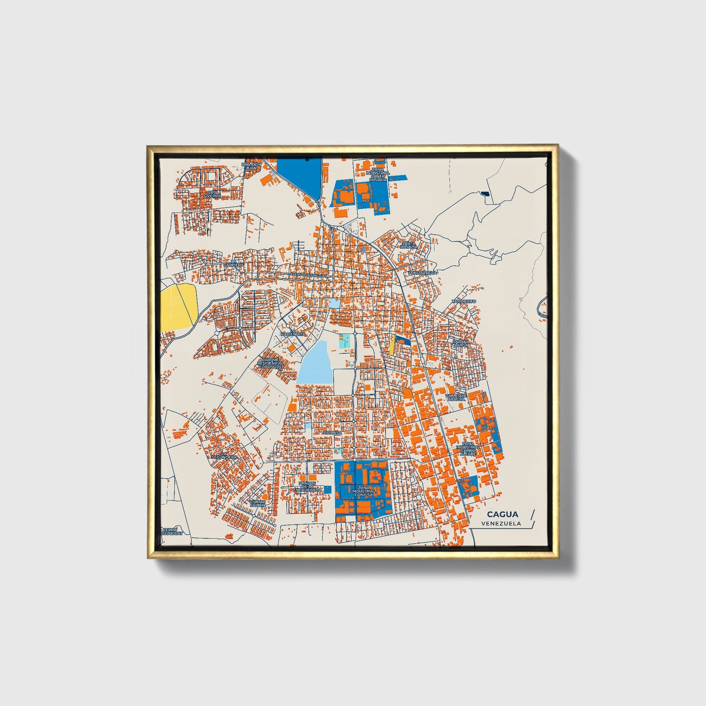 Cagua Venezuela Colorful City Map Canvas Print • Gold Framed