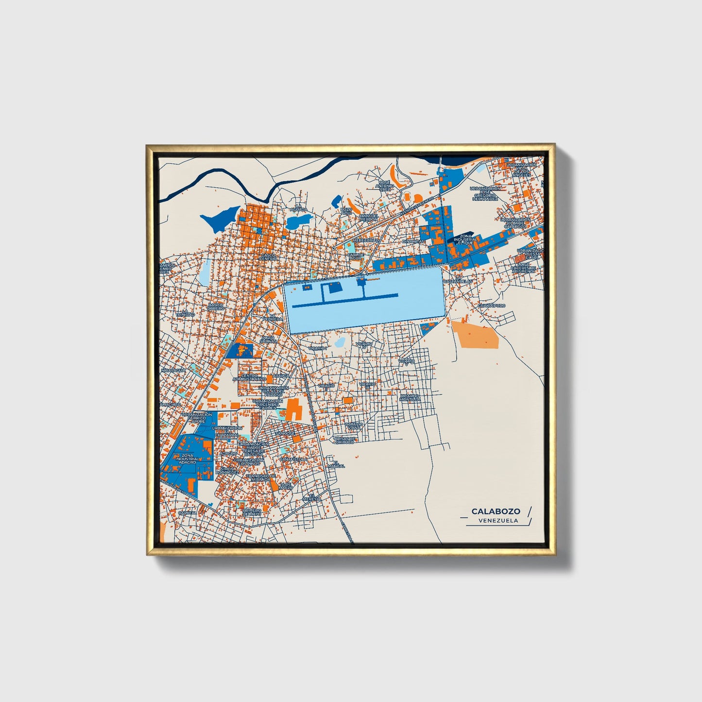Calabozo Venezuela Colorful City Map Canvas Print • Gold Framed