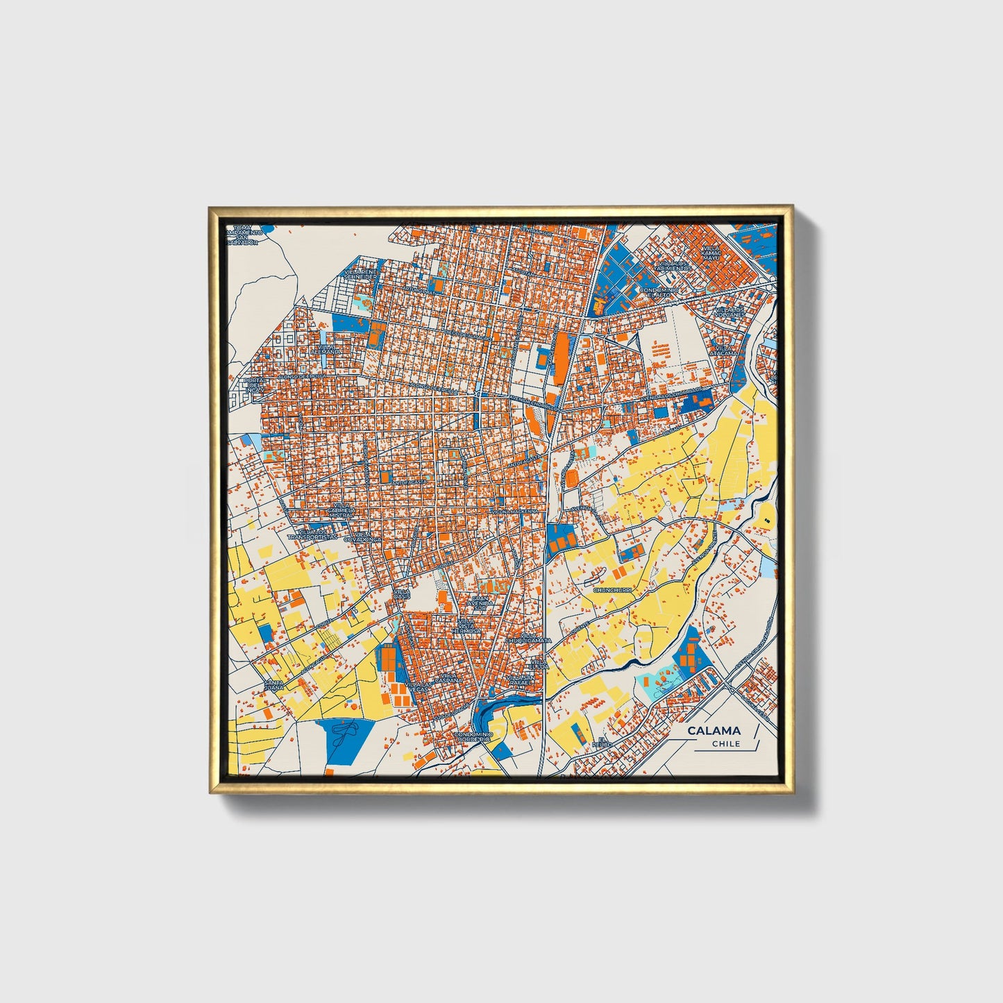Calama Chile Colorful City Map Canvas Print • Gold Framed