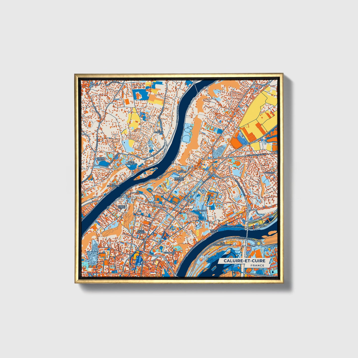 Caluire-Et-Cuire France Colorful City Map Canvas Print • Gold Framed