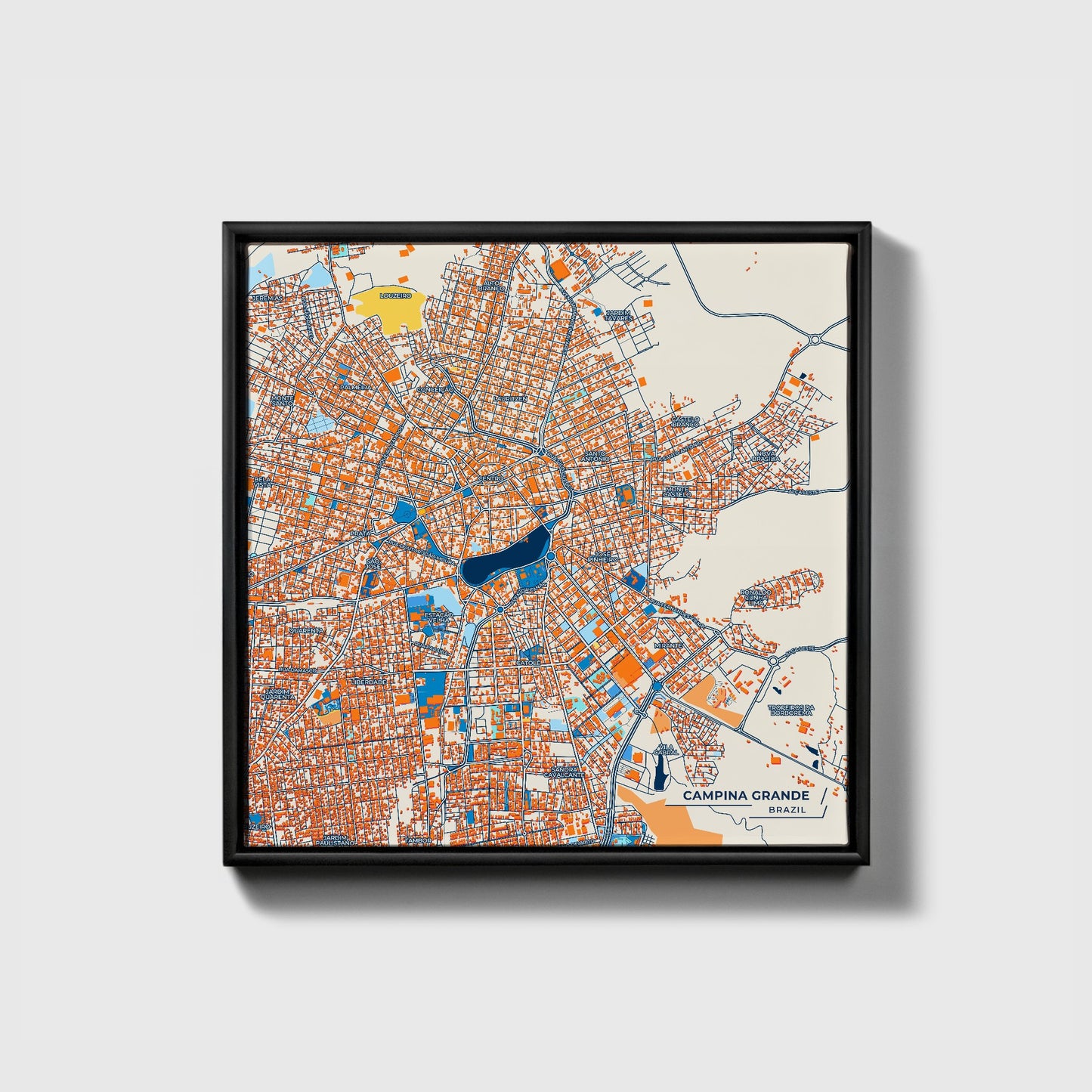 Campina Grande Brazil Colorful City Map Canvas Print • Black Framed