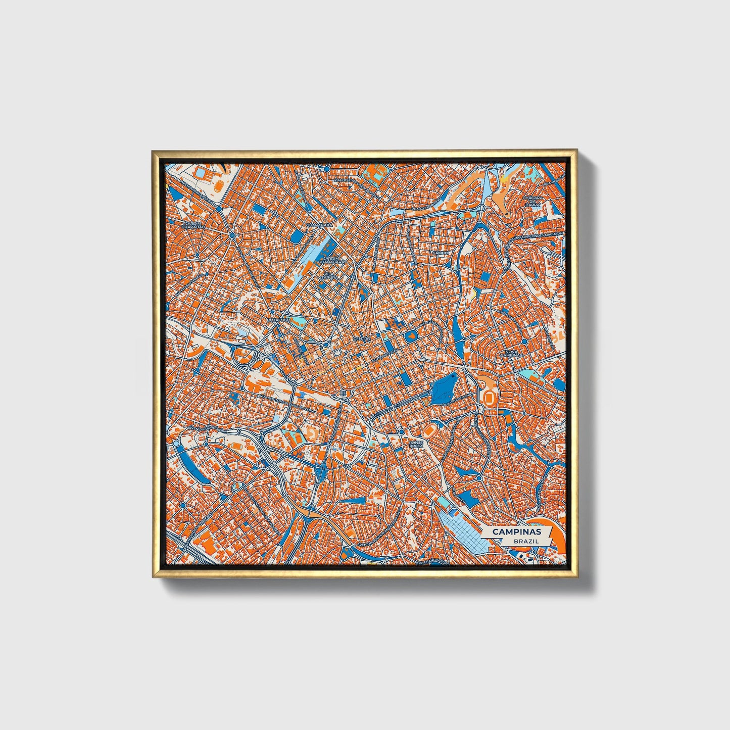 Campinas Brazil Colorful City Map Canvas Print • Gold Framed