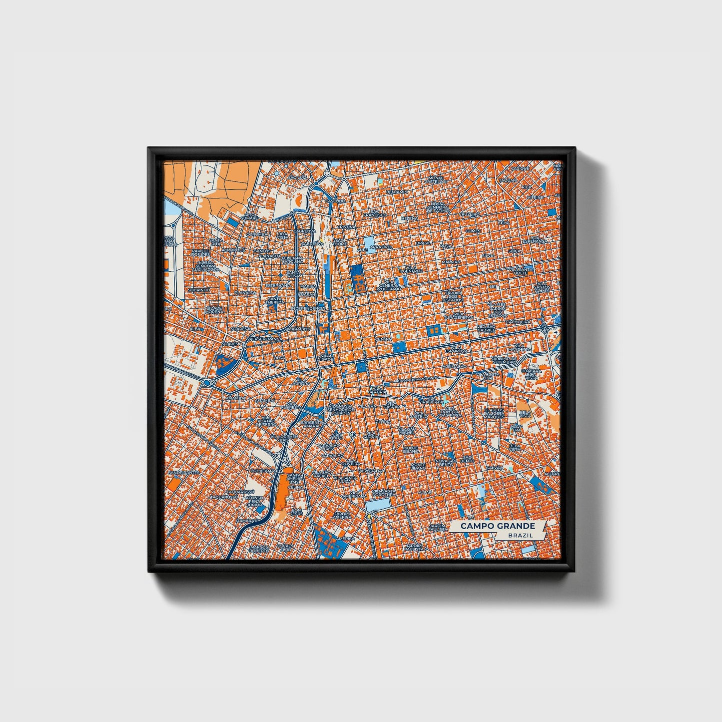 Campo Grande Brazil Colorful City Map Canvas Print • Black Framed
