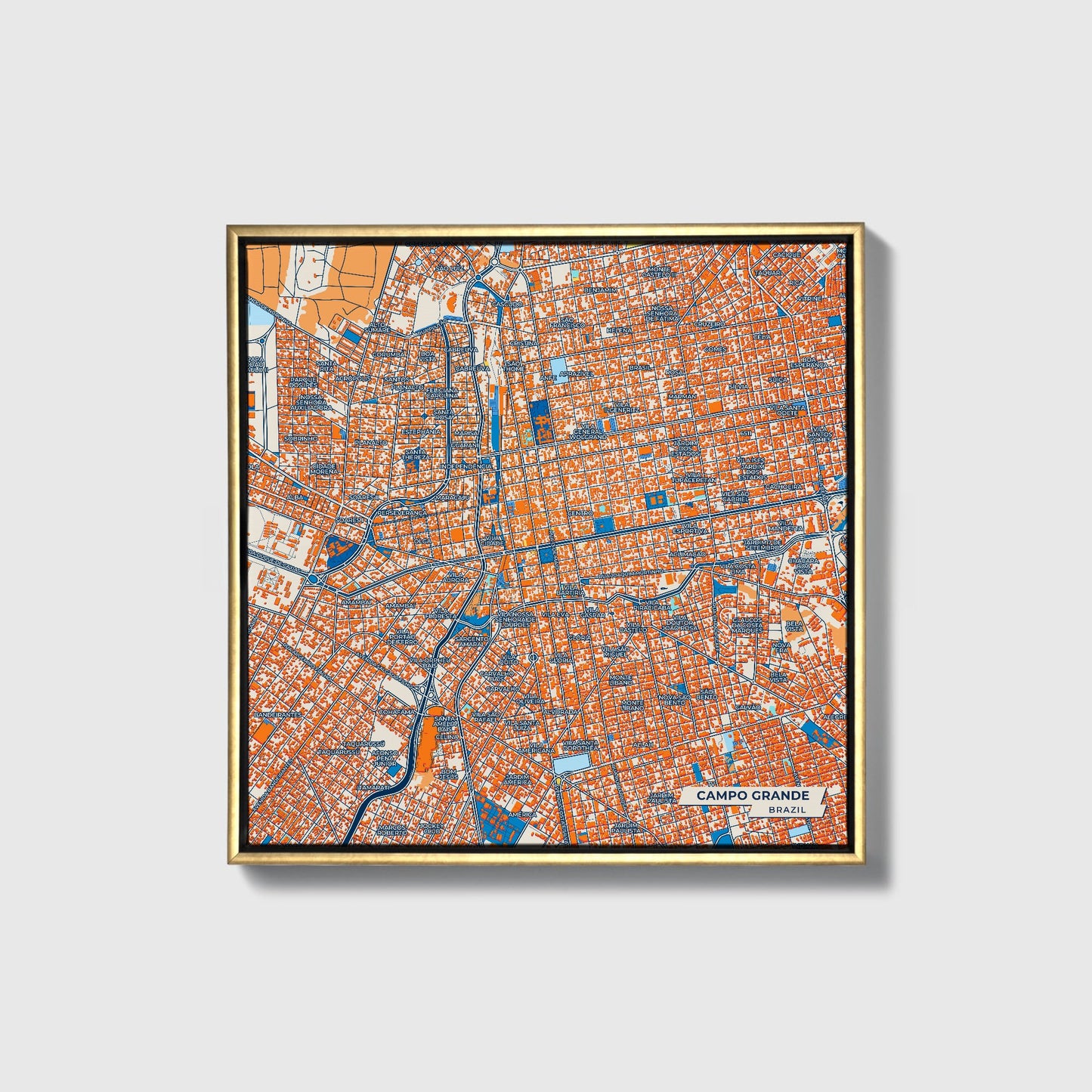 Campo Grande Brazil Colorful City Map Canvas Print • Gold Framed