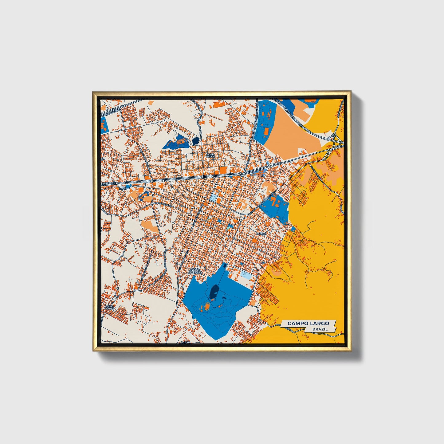 Campo Largo Brazil Colorful City Map Canvas Print • Gold Framed