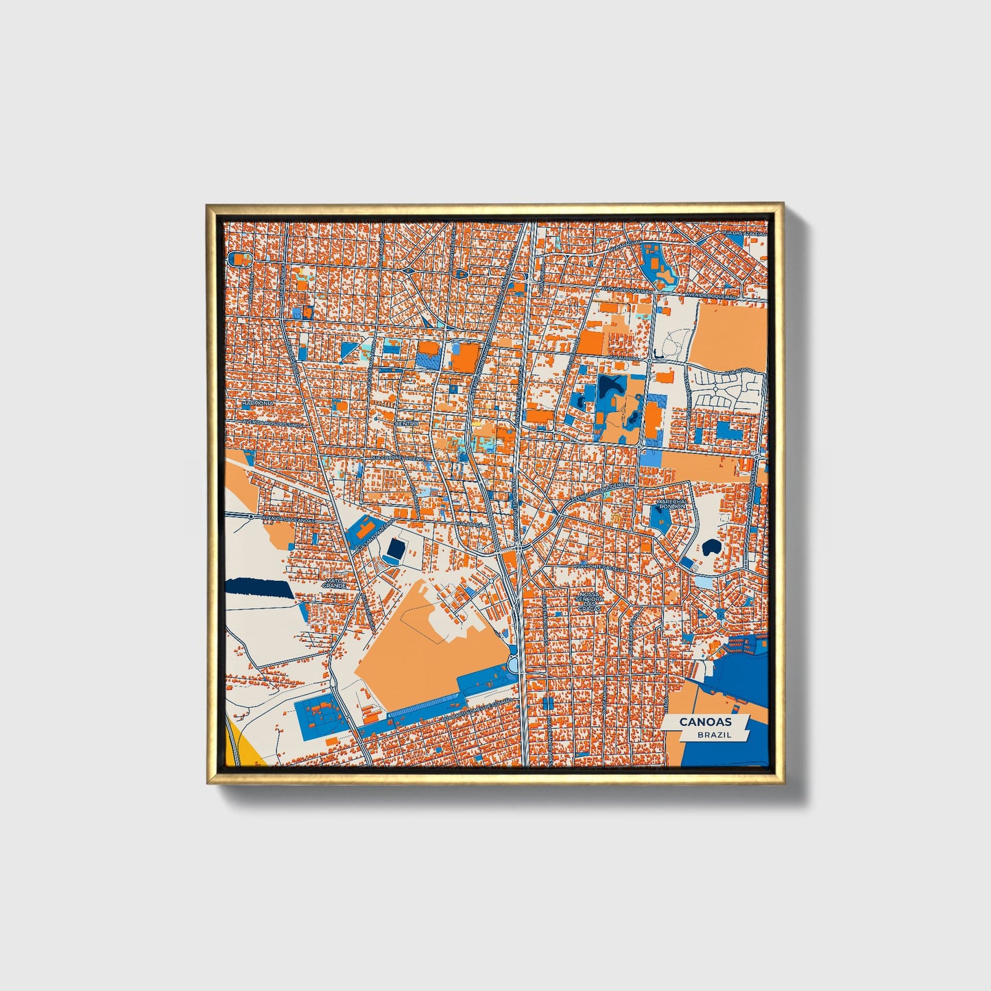 Canoas Brazil Colorful City Map Canvas Print • Gold Framed