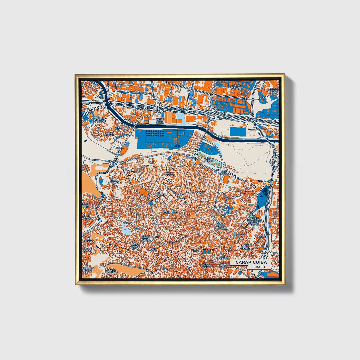 Carapicuiba Brazil Colorful City Map Canvas Print • Gold Framed