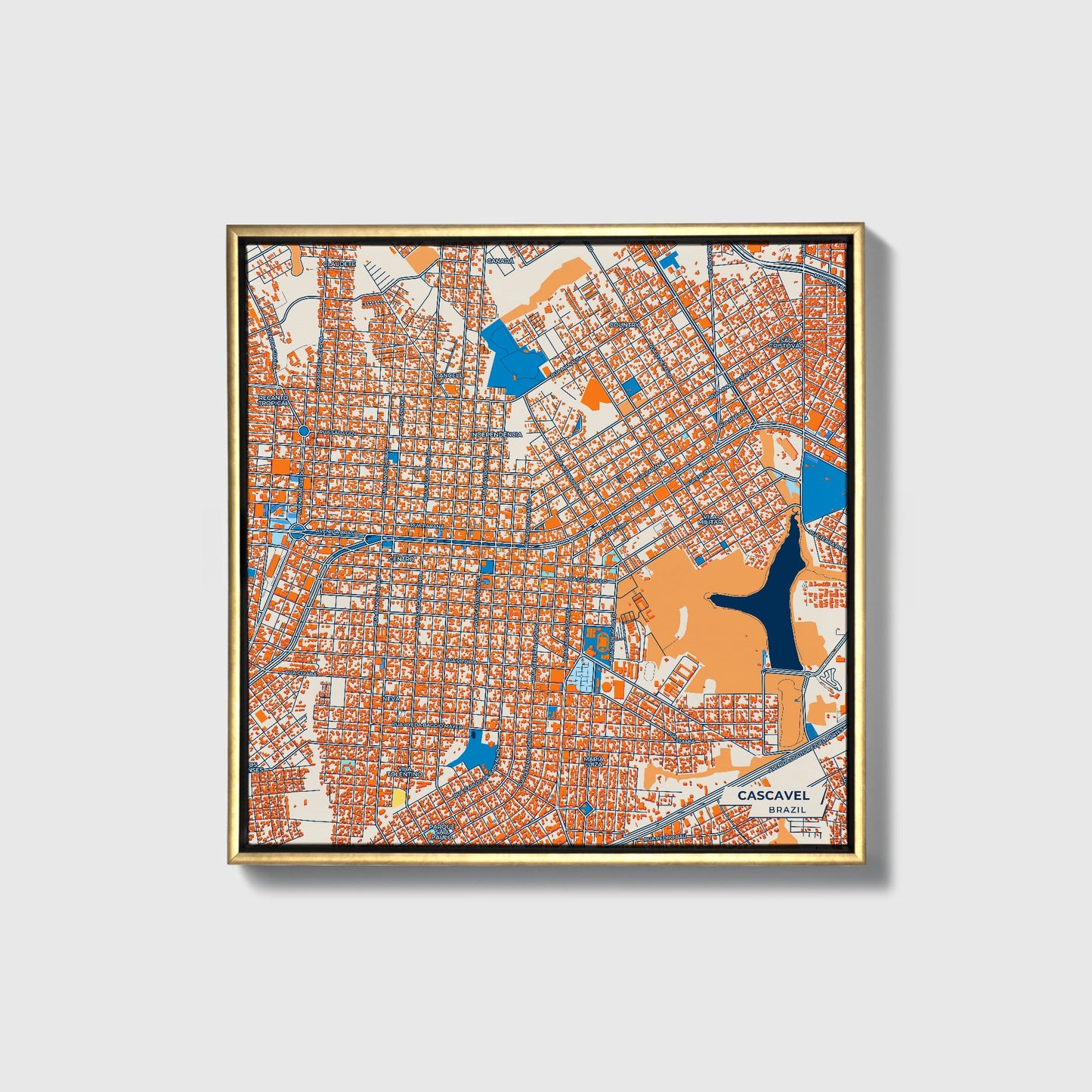 Cascavel Brazil Colorful City Map Canvas Print • Gold Framed