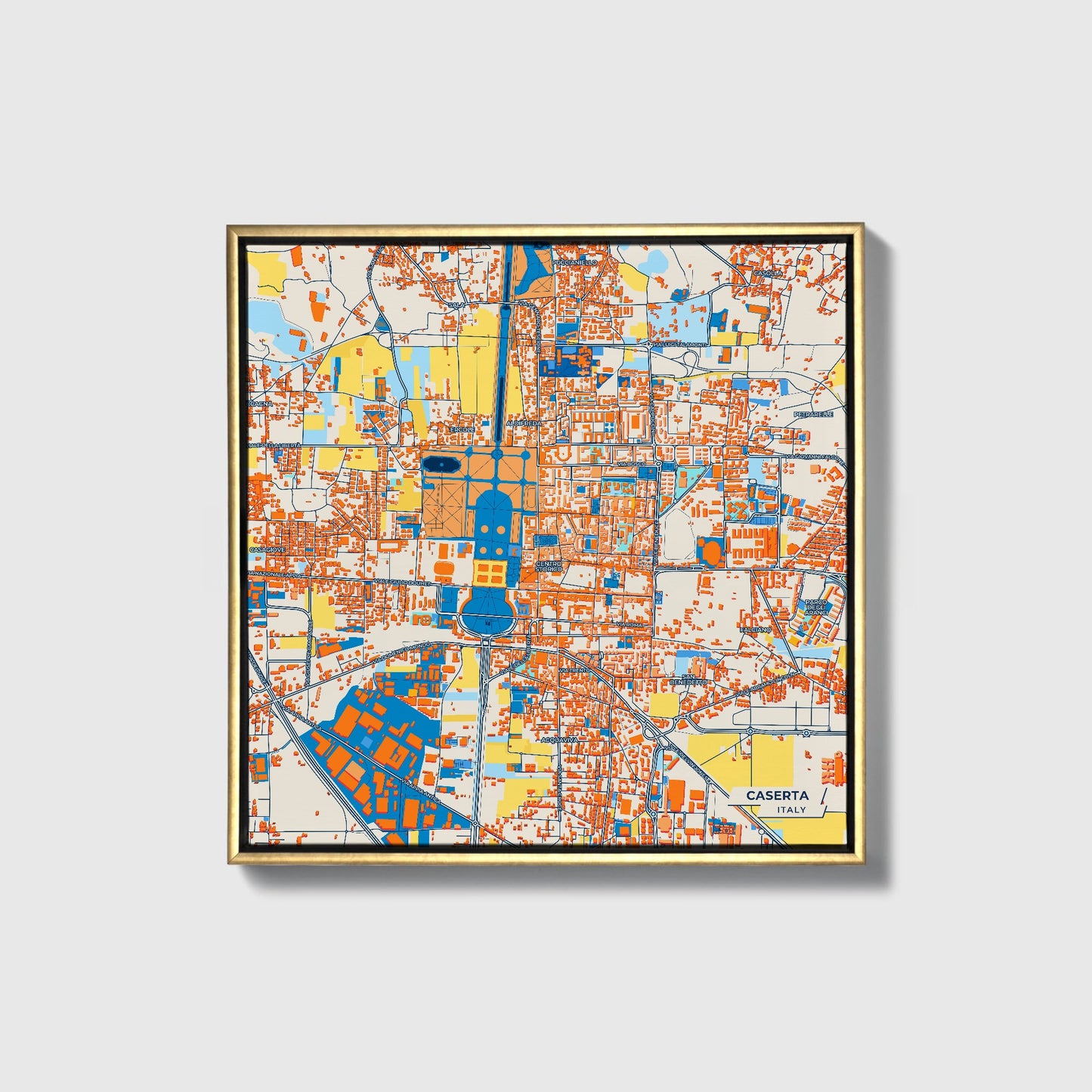 Caserta Italy Colorful City Map Canvas Print • Gold Framed