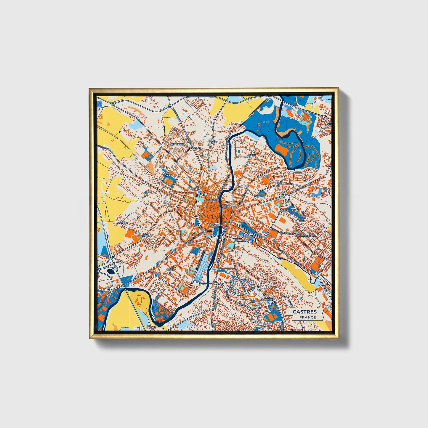 Castres France Colorful City Map Canvas Print • Gold Framed