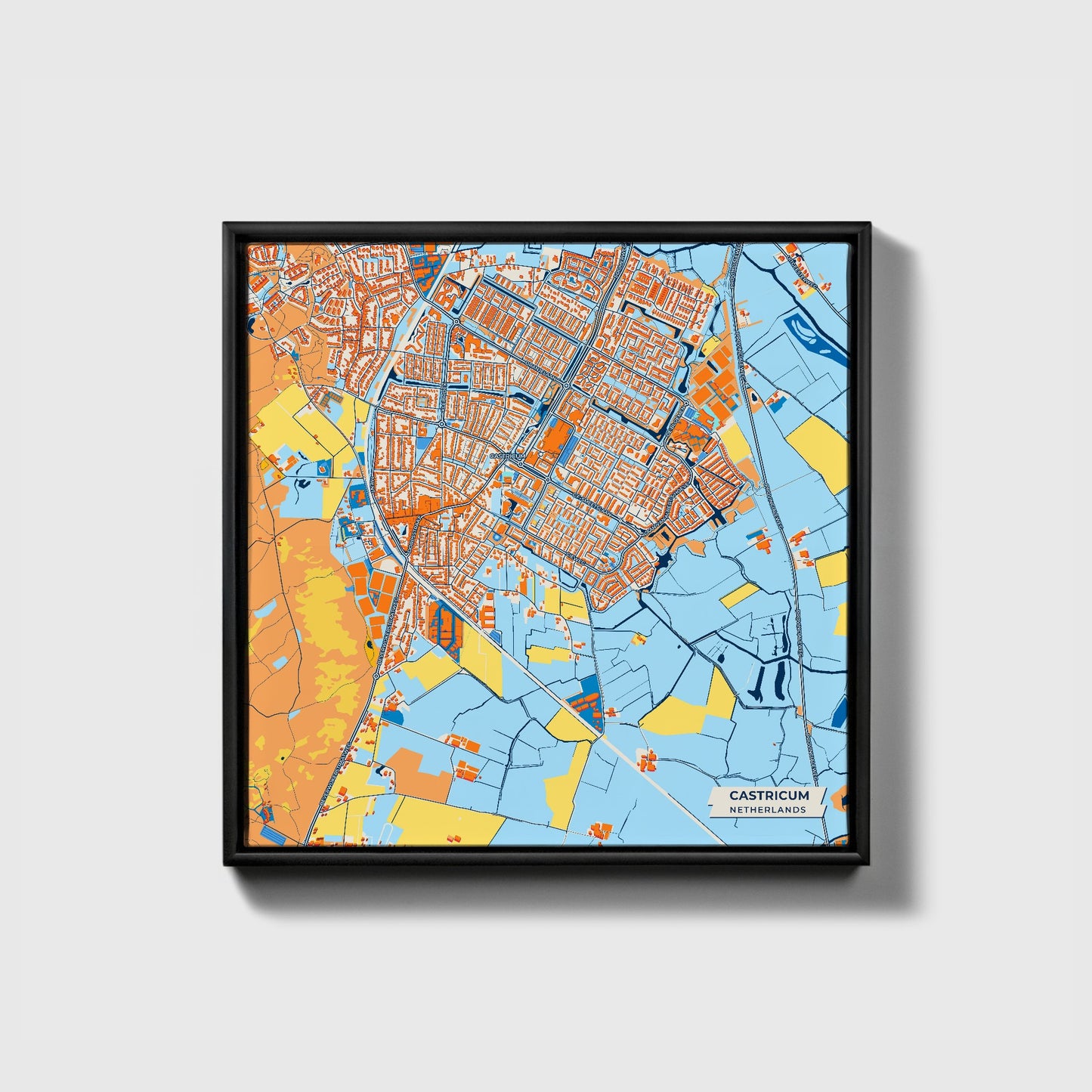 Castricum Netherlands Colorful City Map Canvas Print • Black Framed