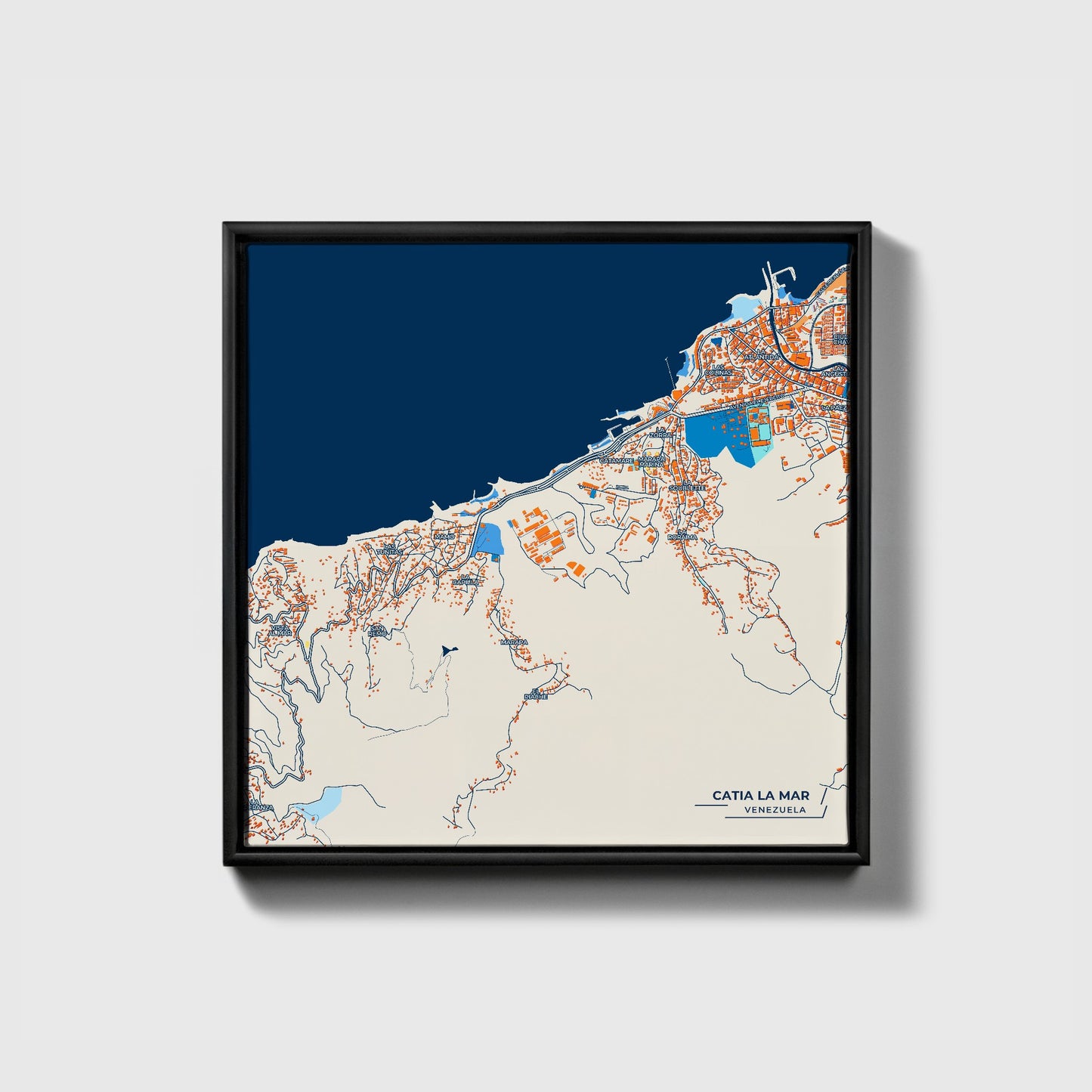 Catia La Mar Venezuela Colorful City Map Canvas Print • Black Framed