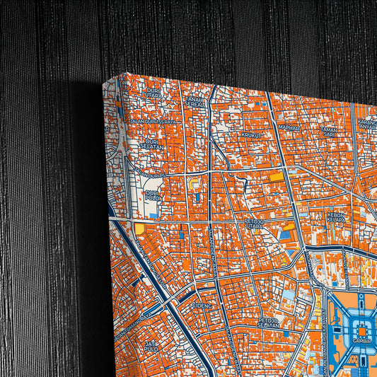 Central Jakarta Indonesia Colorful City Map Canvas Print Detail