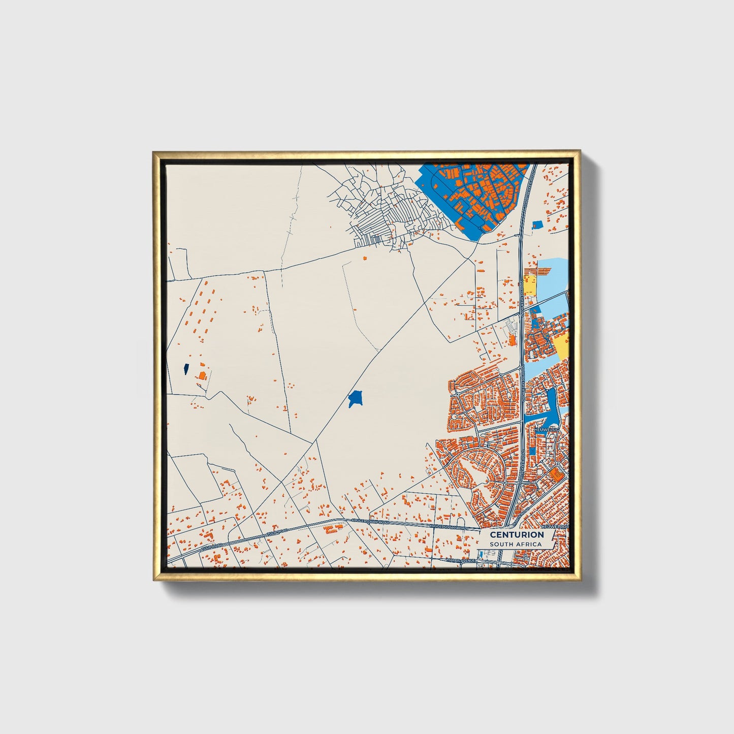 Centurion South Africa Colorful City Map Canvas Print • Gold Framed