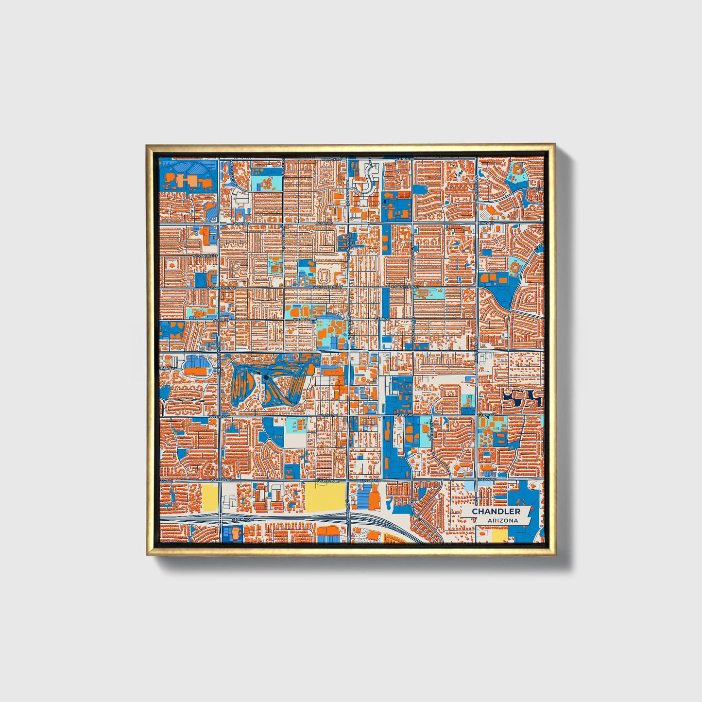 Chandler Arizona Colorful City Map Canvas Print • Gold Framed