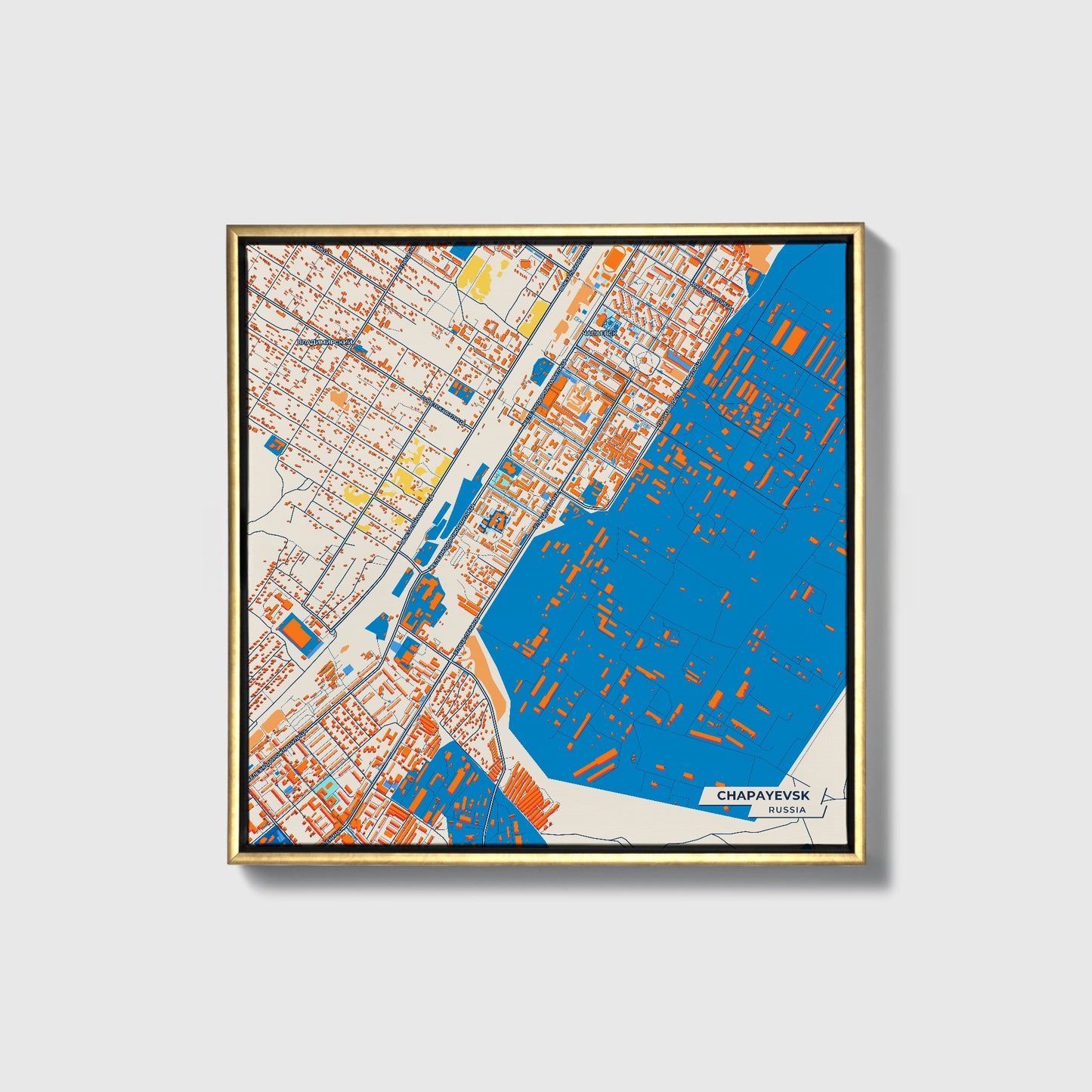 Чапаевск Russia Colorful City Map Canvas Print • Gold Framed