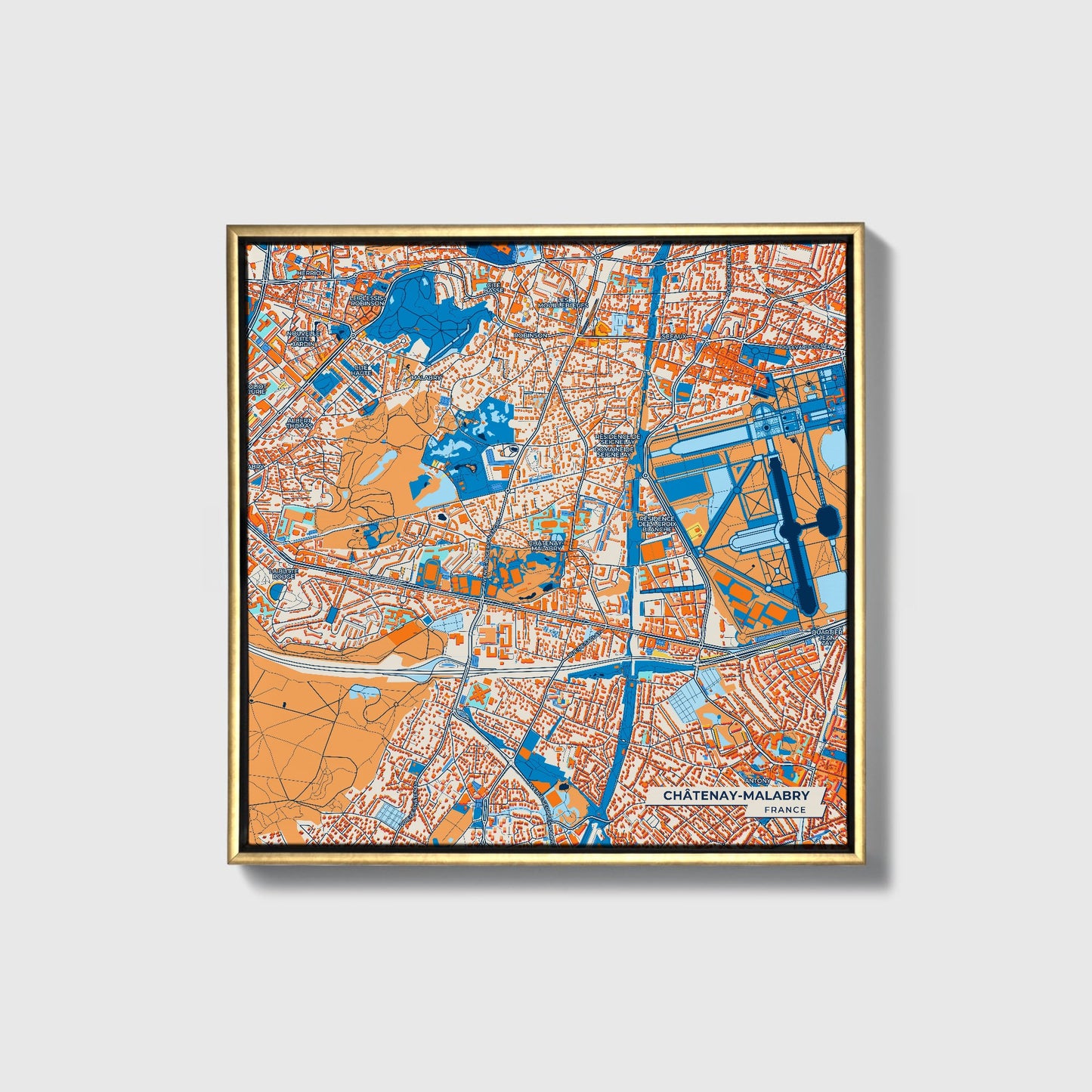 Châtenay-Malabry France Colorful City Map Canvas Print • Gold Framed
