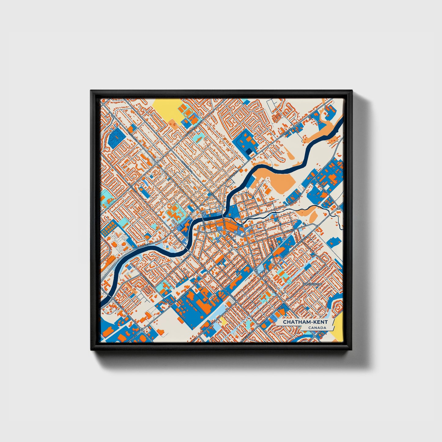 Chatham-Kent Canada Colorful City Map Canvas Print • Black Framed