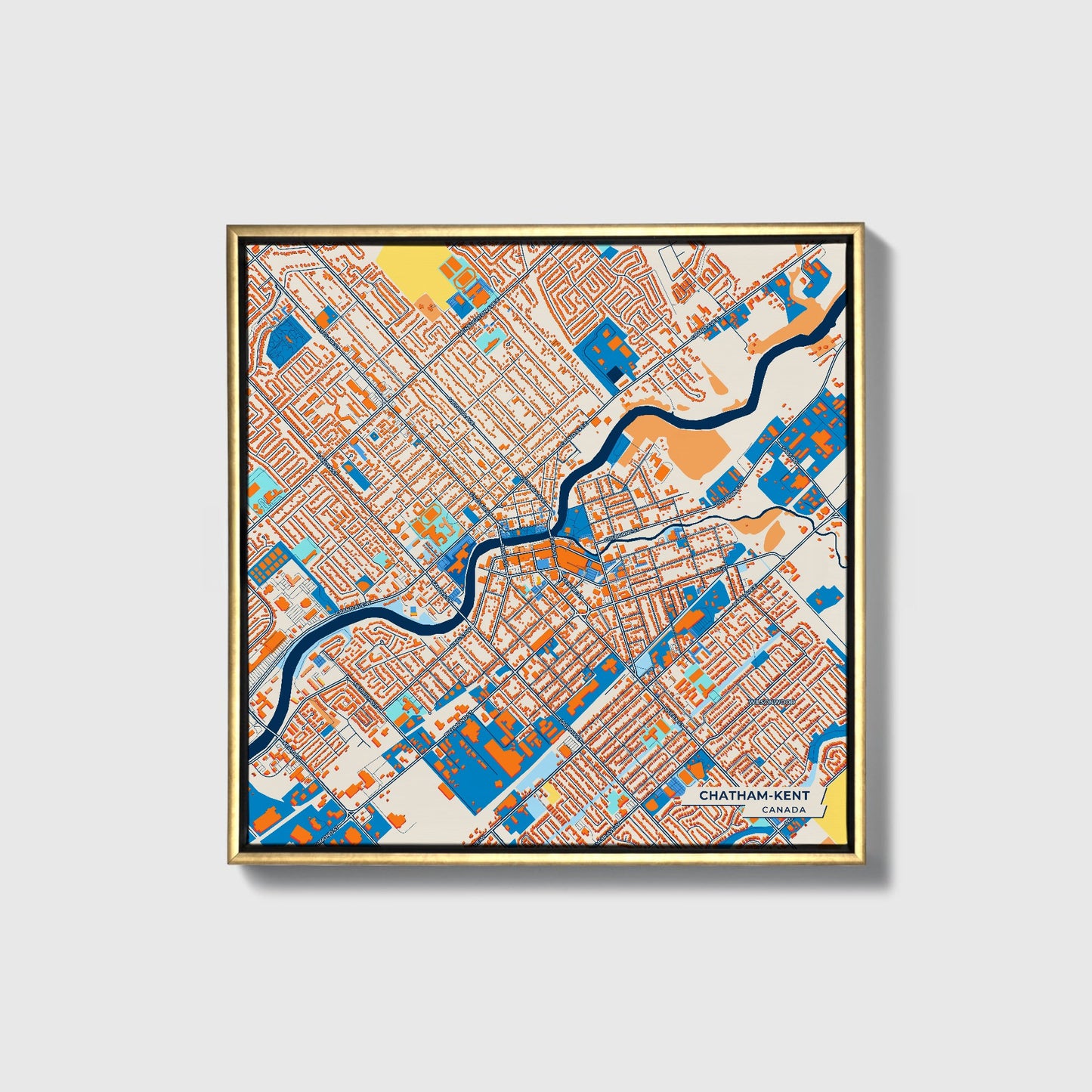 Chatham-Kent Canada Colorful City Map Canvas Print • Gold Framed
