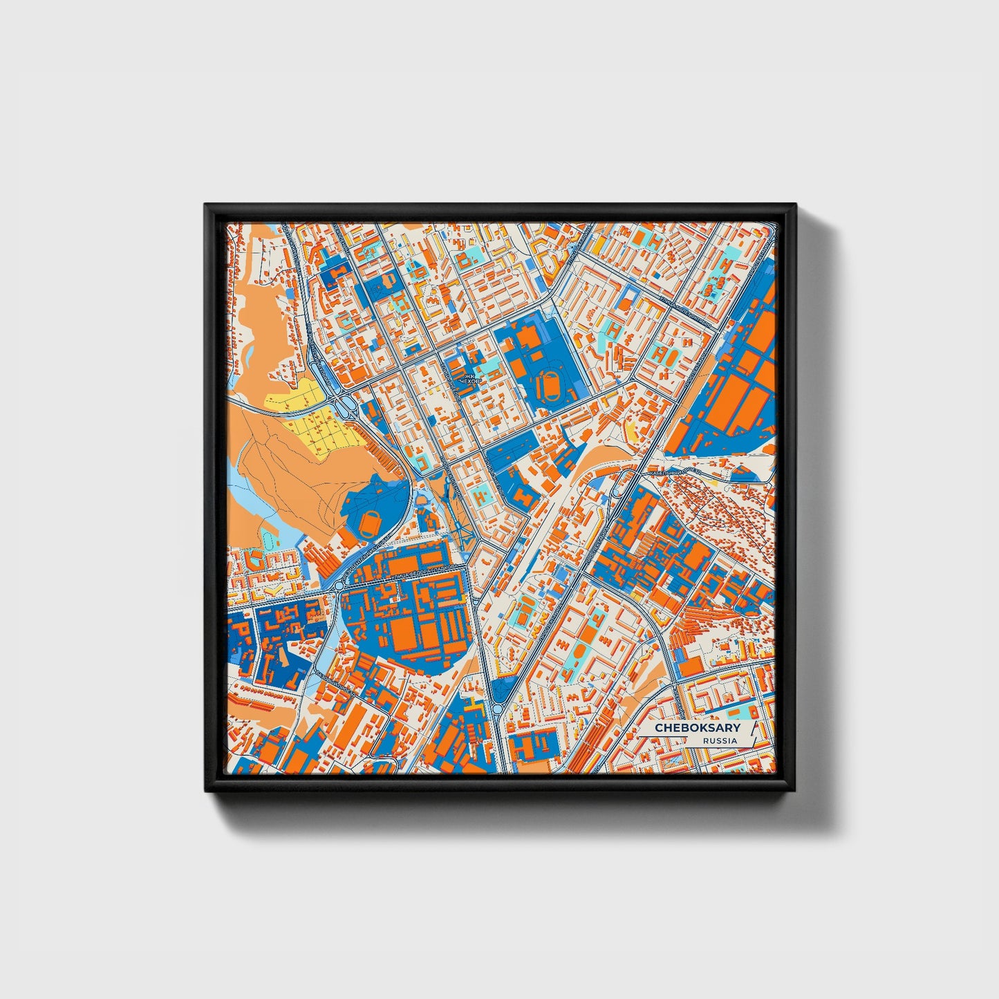 Чебоксар Russia Colorful City Map Canvas Print • Black Framed