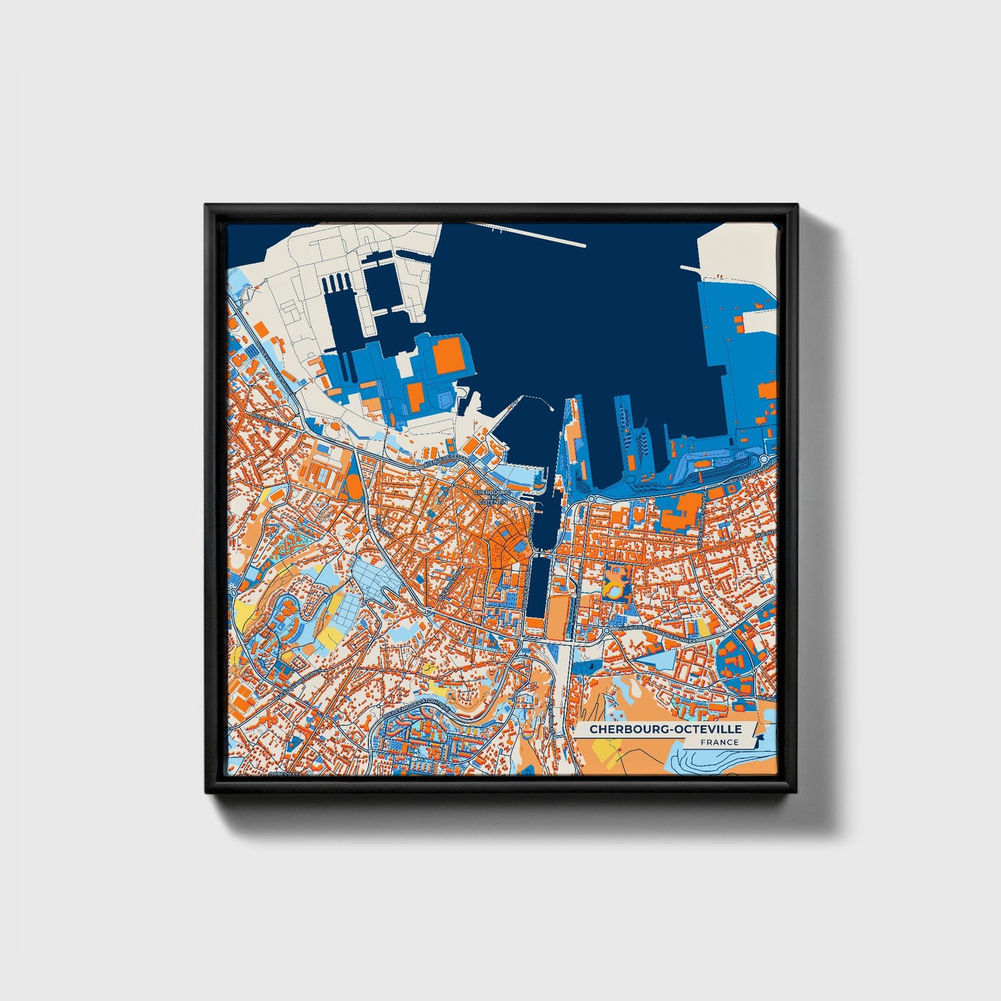 Cherbourg-Octeville France Colorful City Map Canvas Print • Black Framed