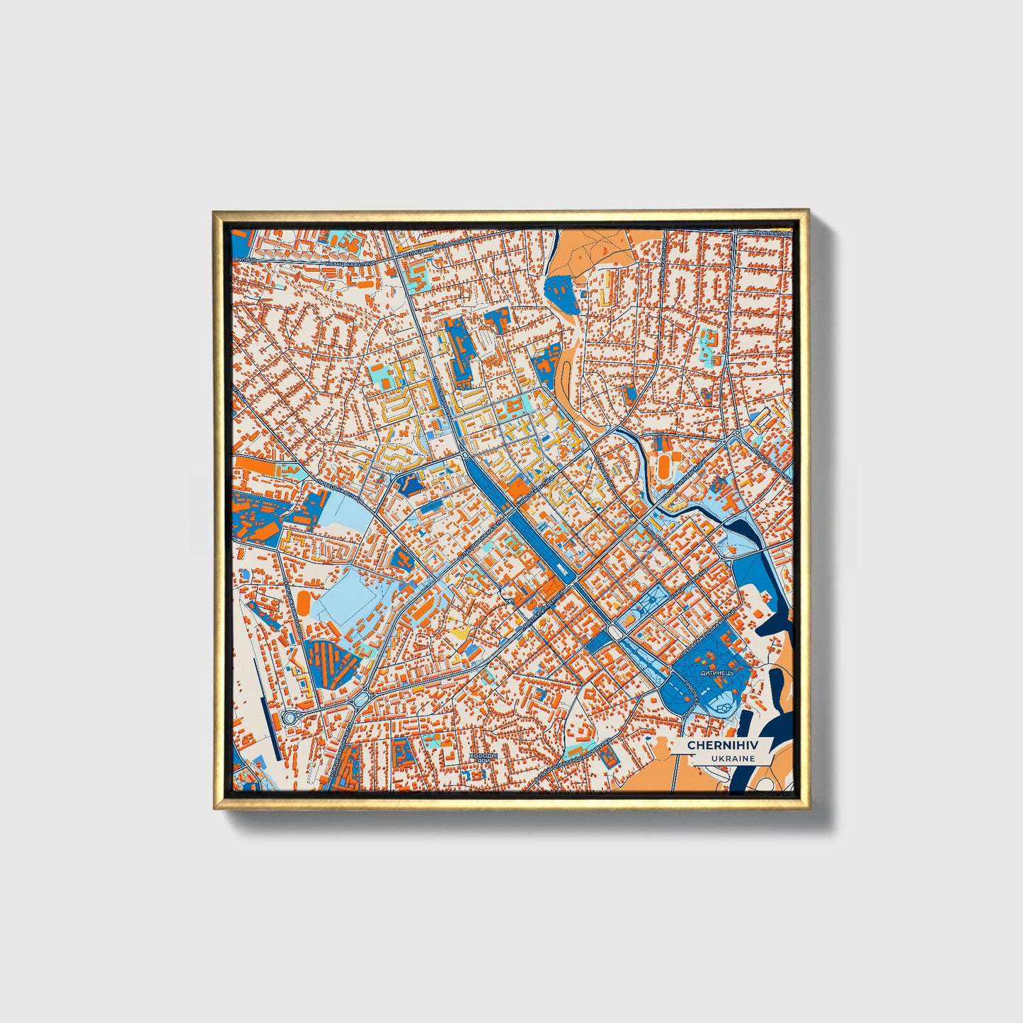 Чернихів Ukraine Colorful City Map Canvas Print • Gold Framed