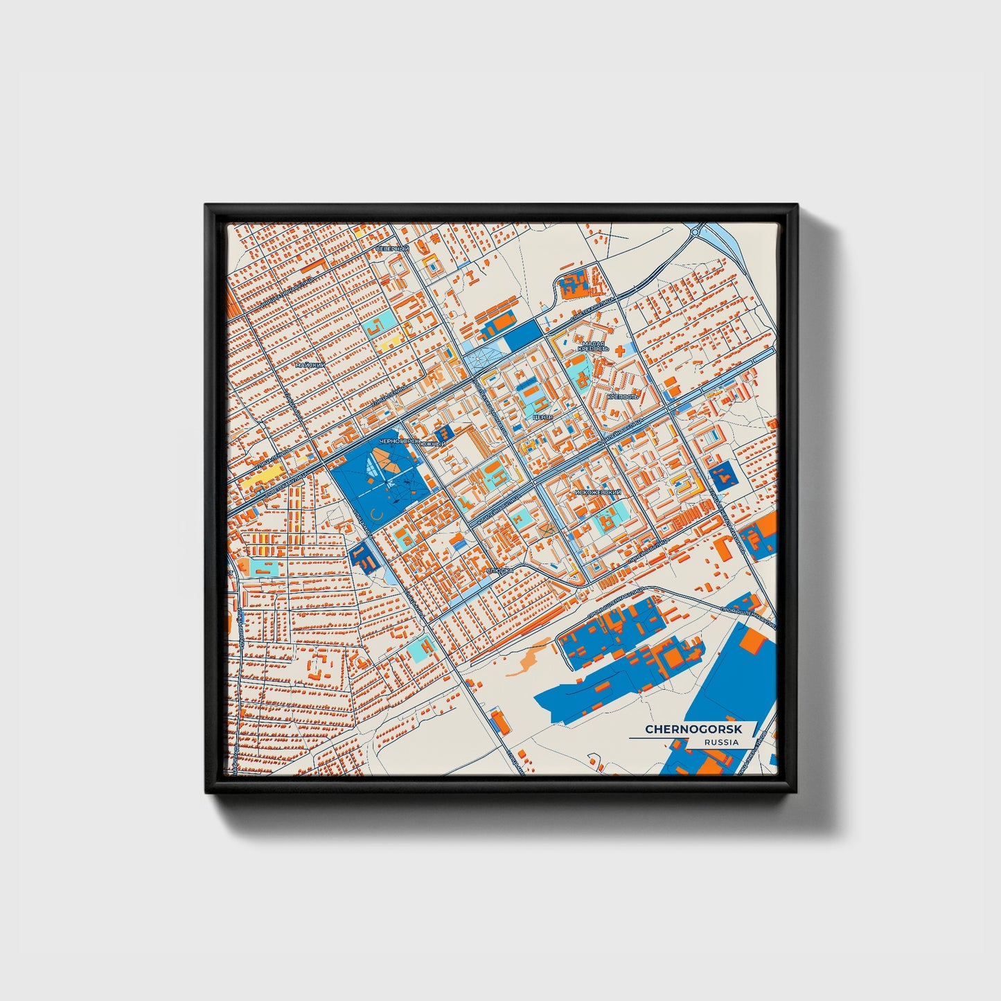 Черногорск Russia Colorful City Map Canvas Print • Black Framed