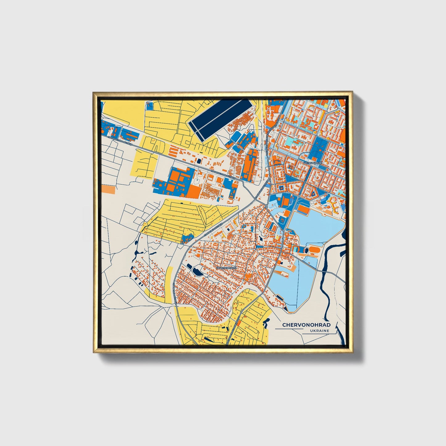 Червоноград Ukraine Colorful City Map Canvas Print • Gold Framed
