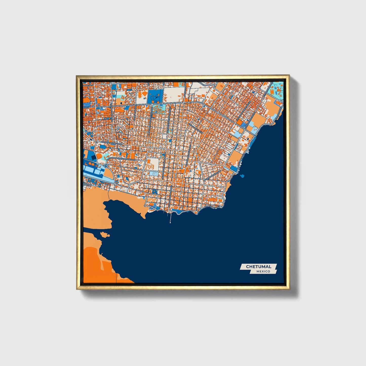 Chetumal Mexico Colorful City Map Canvas Print • Gold Framed