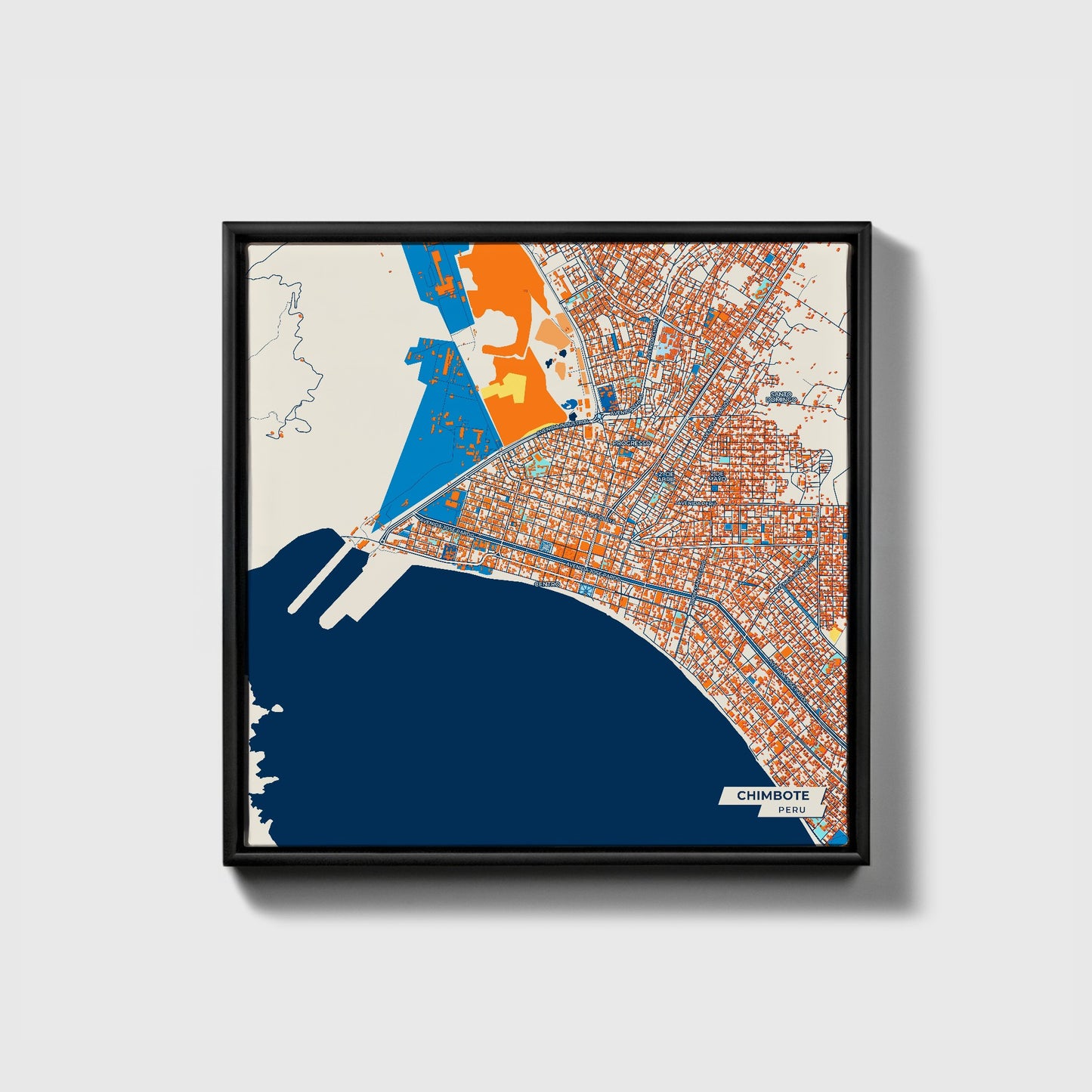 Chimbote Peru Colorful City Map Canvas Print • Black Framed