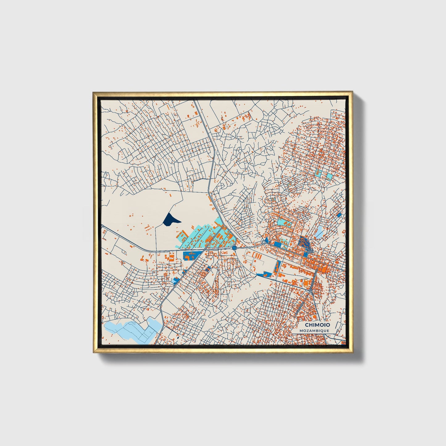 Chimoio Mozambique Colorful City Map Canvas Print • Gold Framed