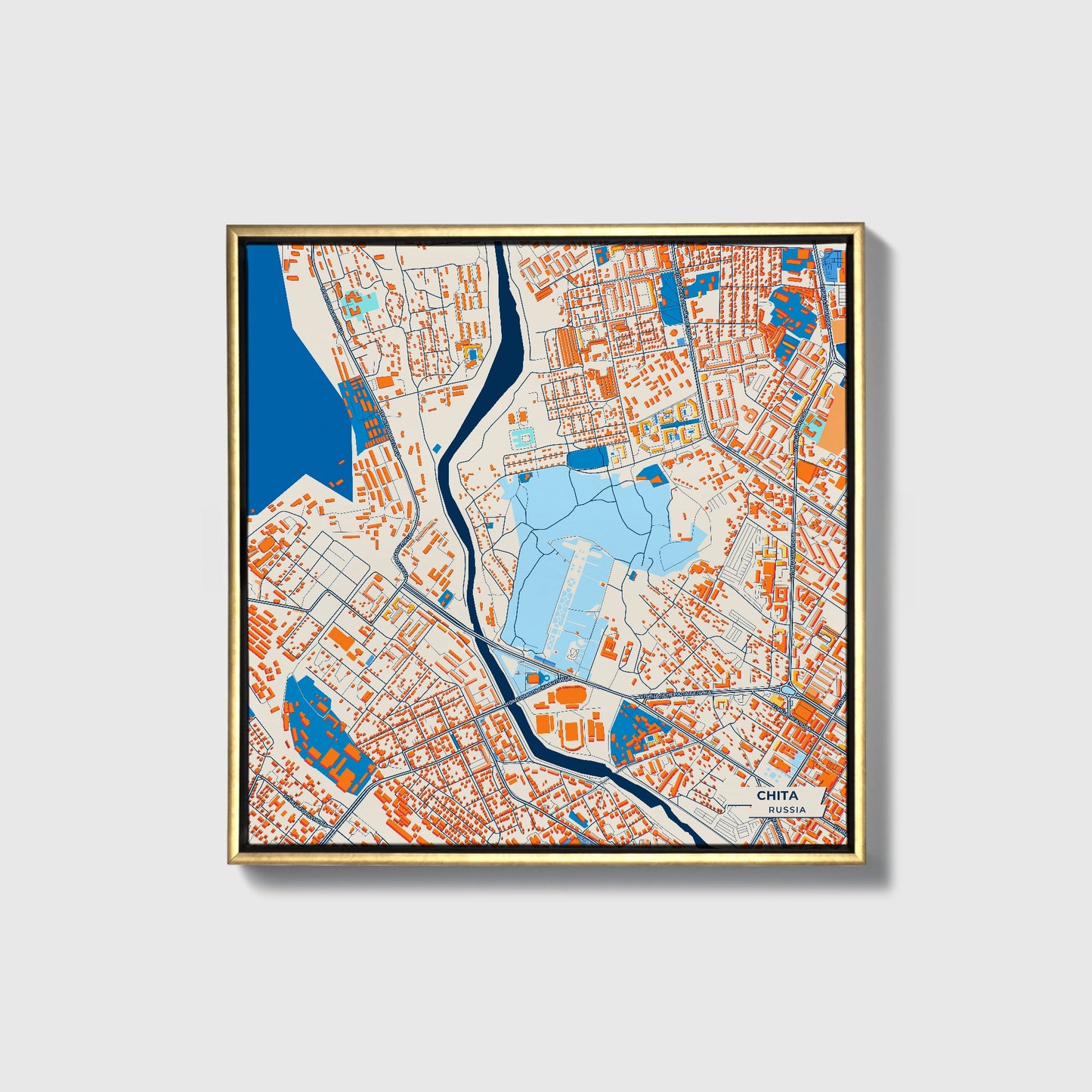 Чита Russia Colorful City Map Canvas Print • Gold Framed