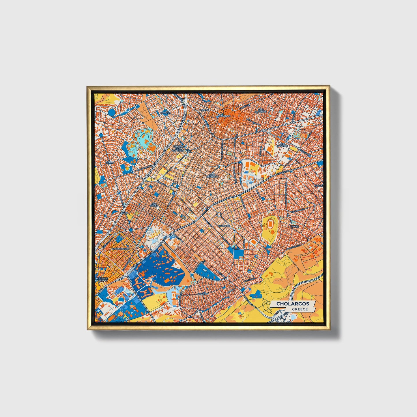 Χολαργος Greece Colorful City Map Canvas Print • Gold Framed