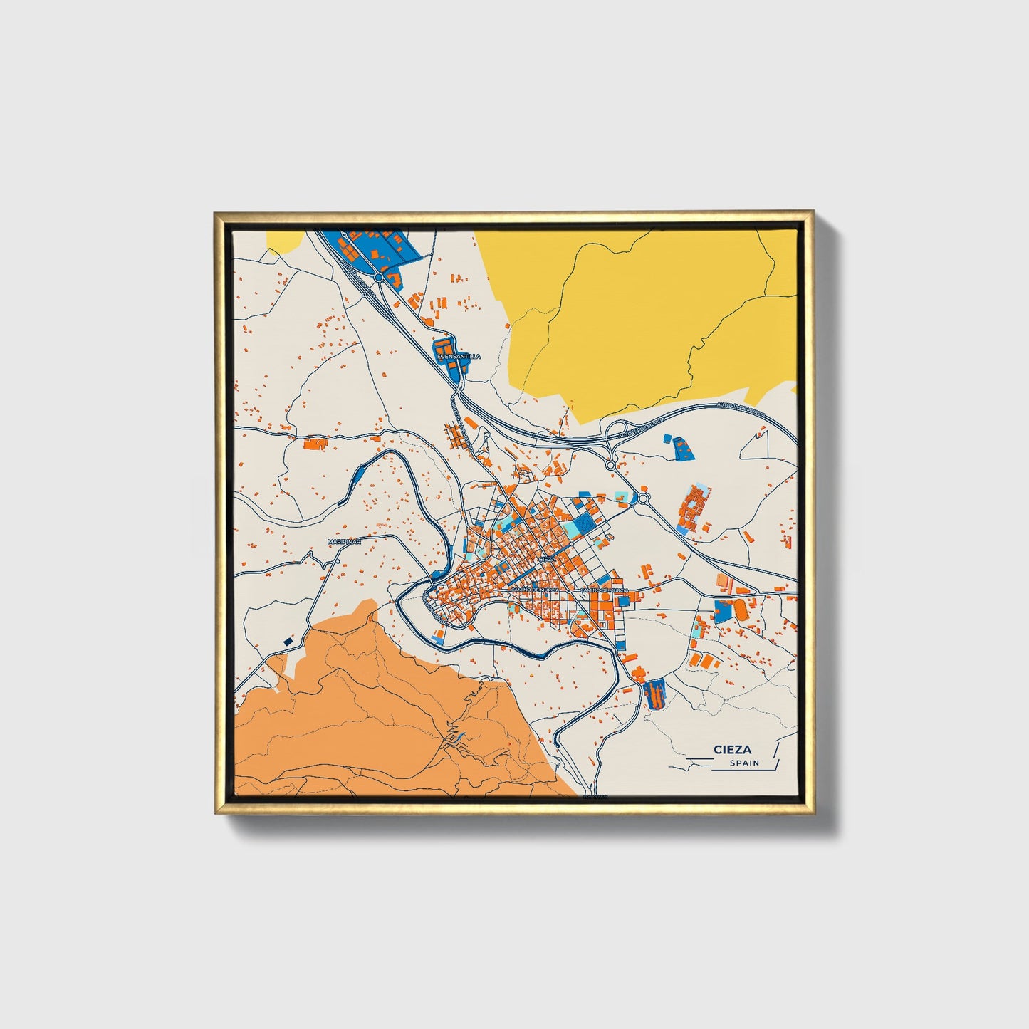 Cieza Spain Colorful City Map Canvas Print • Gold Framed